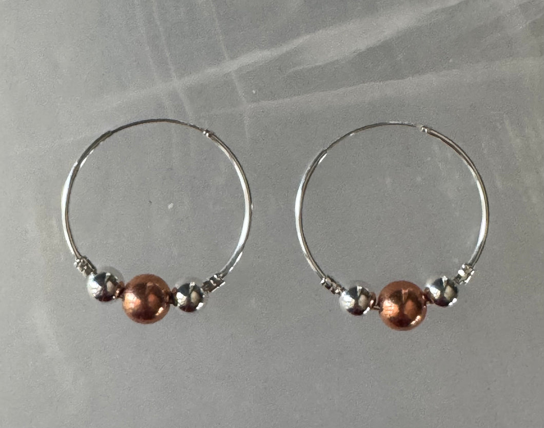 Sterling Silver and copper  earrings - hoops