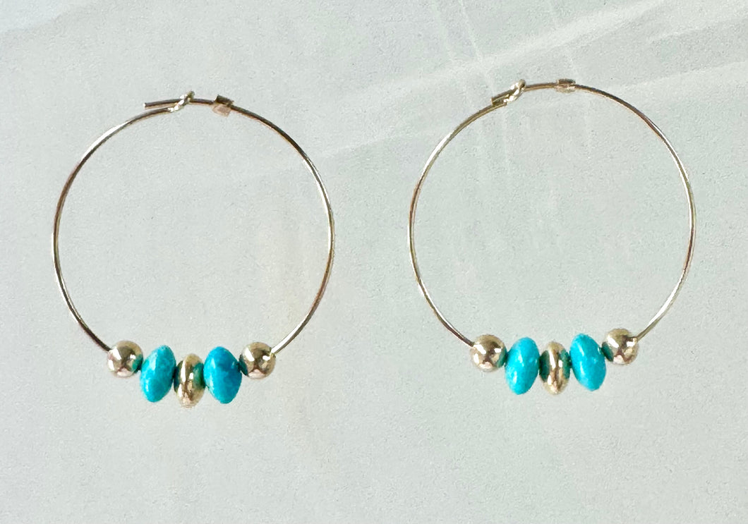 Gold filled Sterling Silver hoops with gold filled and turquoise beads