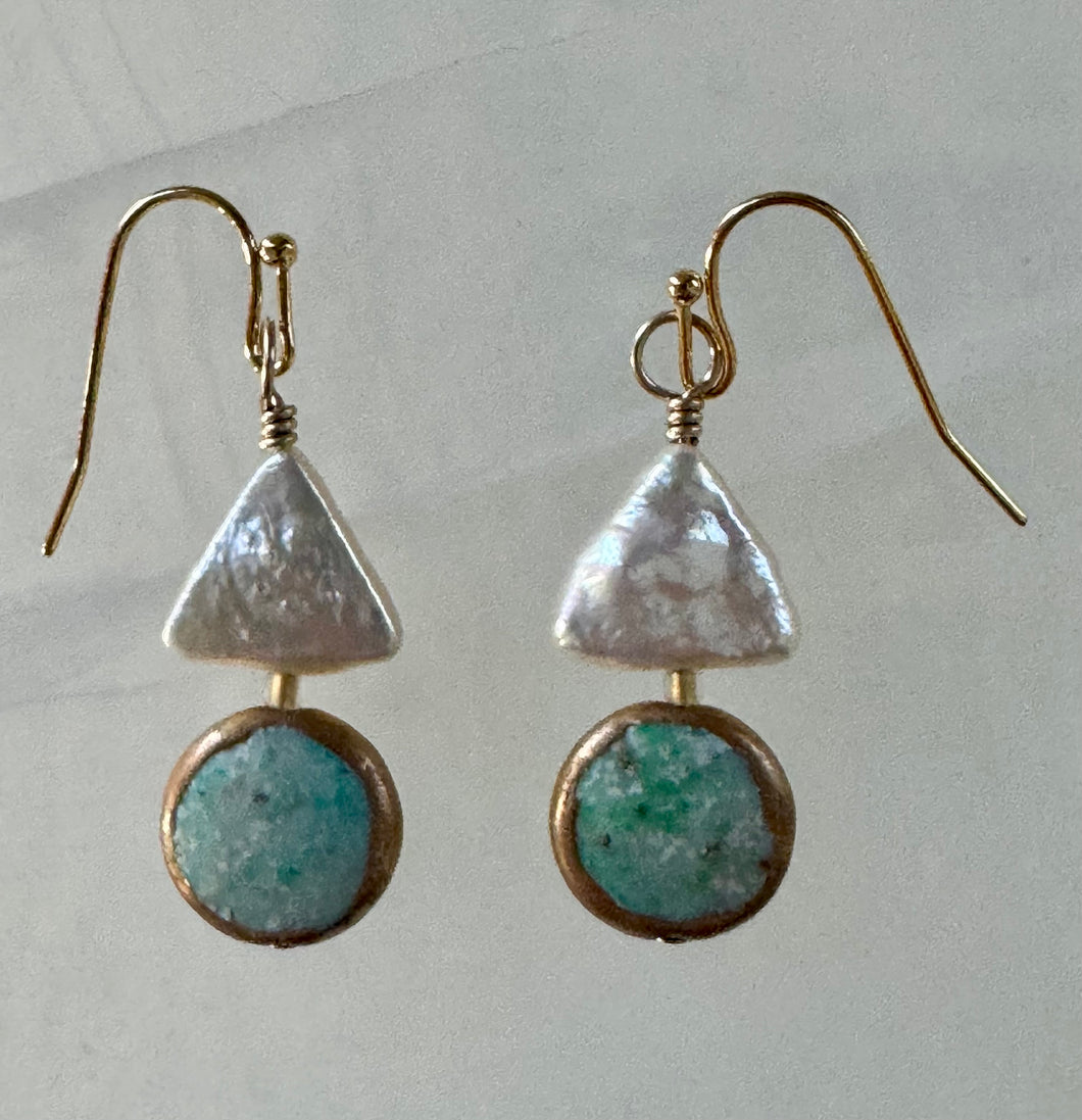 Beautiful high luster pearls and turquoise earrings