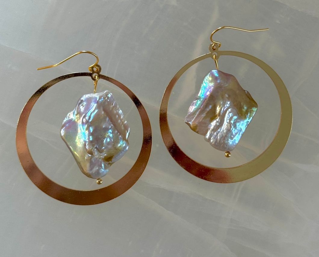 Large brass hoops with Pearls