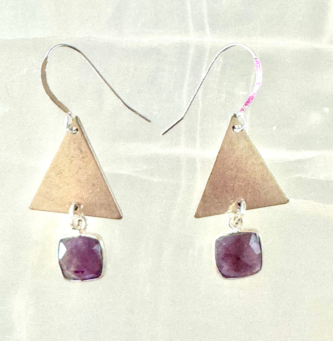 Geometric silver and amethyst earrings