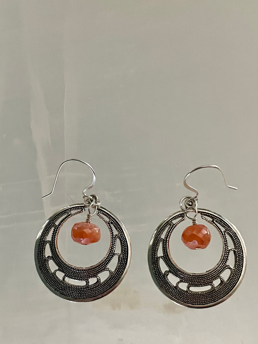 NEW! Sunstone and silver plate hoop earrings.