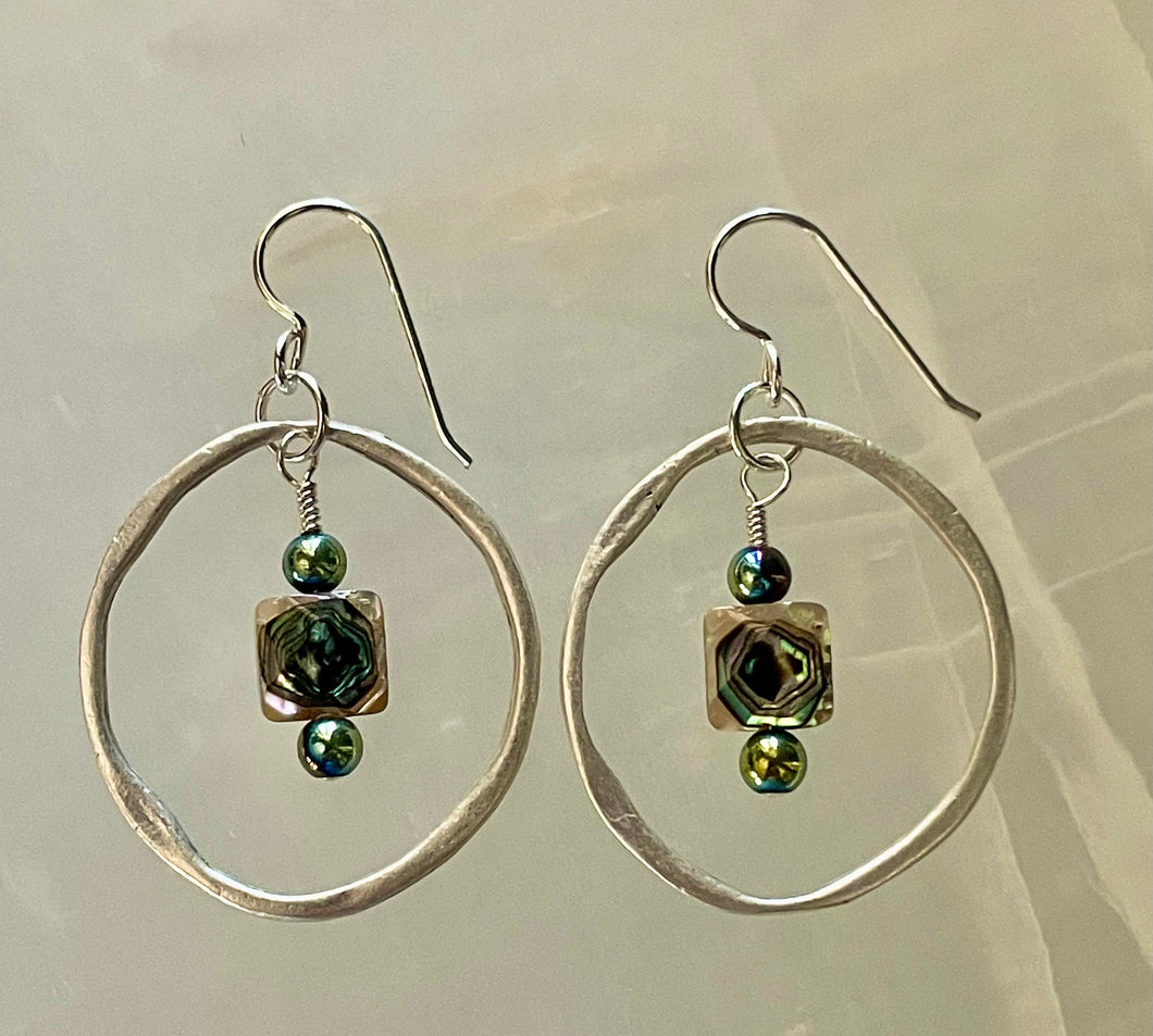 New!  Silver Plate Hoops and Abalone Shell.