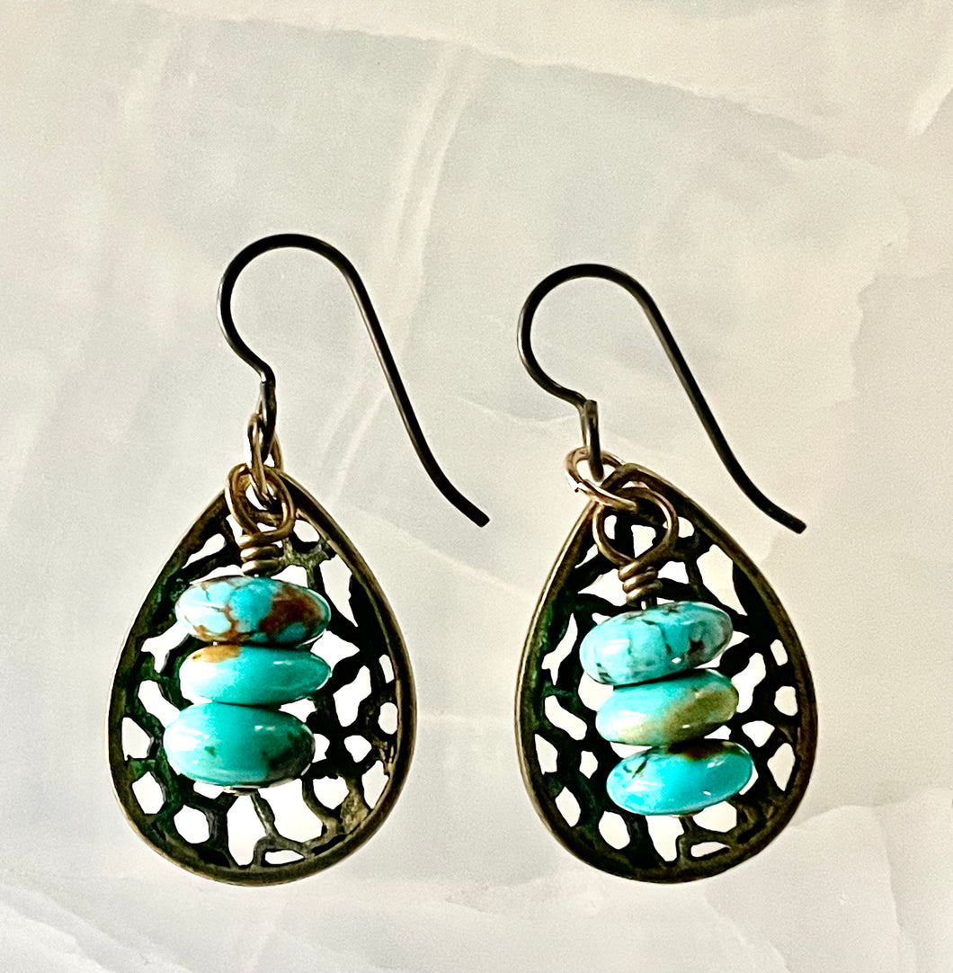 NEW! Arizona turquoise and brass earrings.