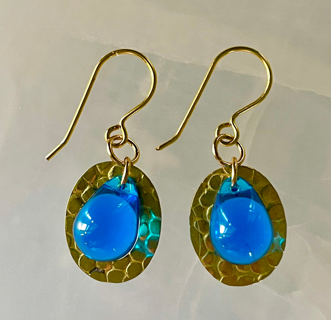 NEW! Czech glass and saffron brass earrings.