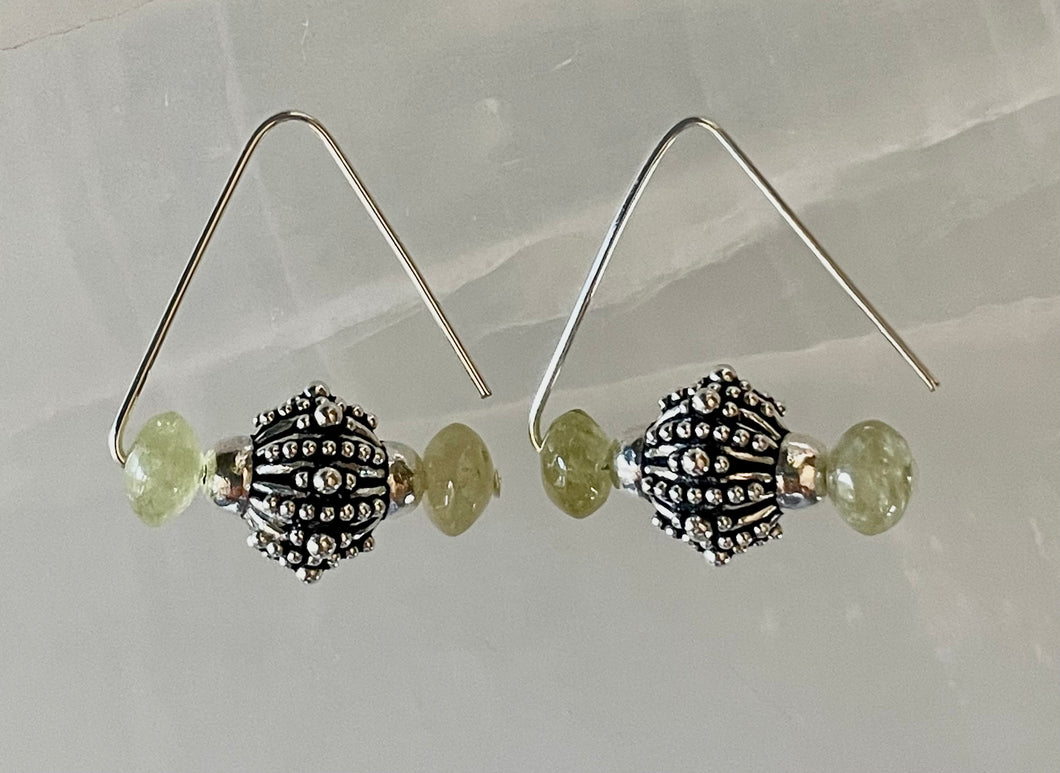 NEW! Bali Silver and Green Garnet Earrings