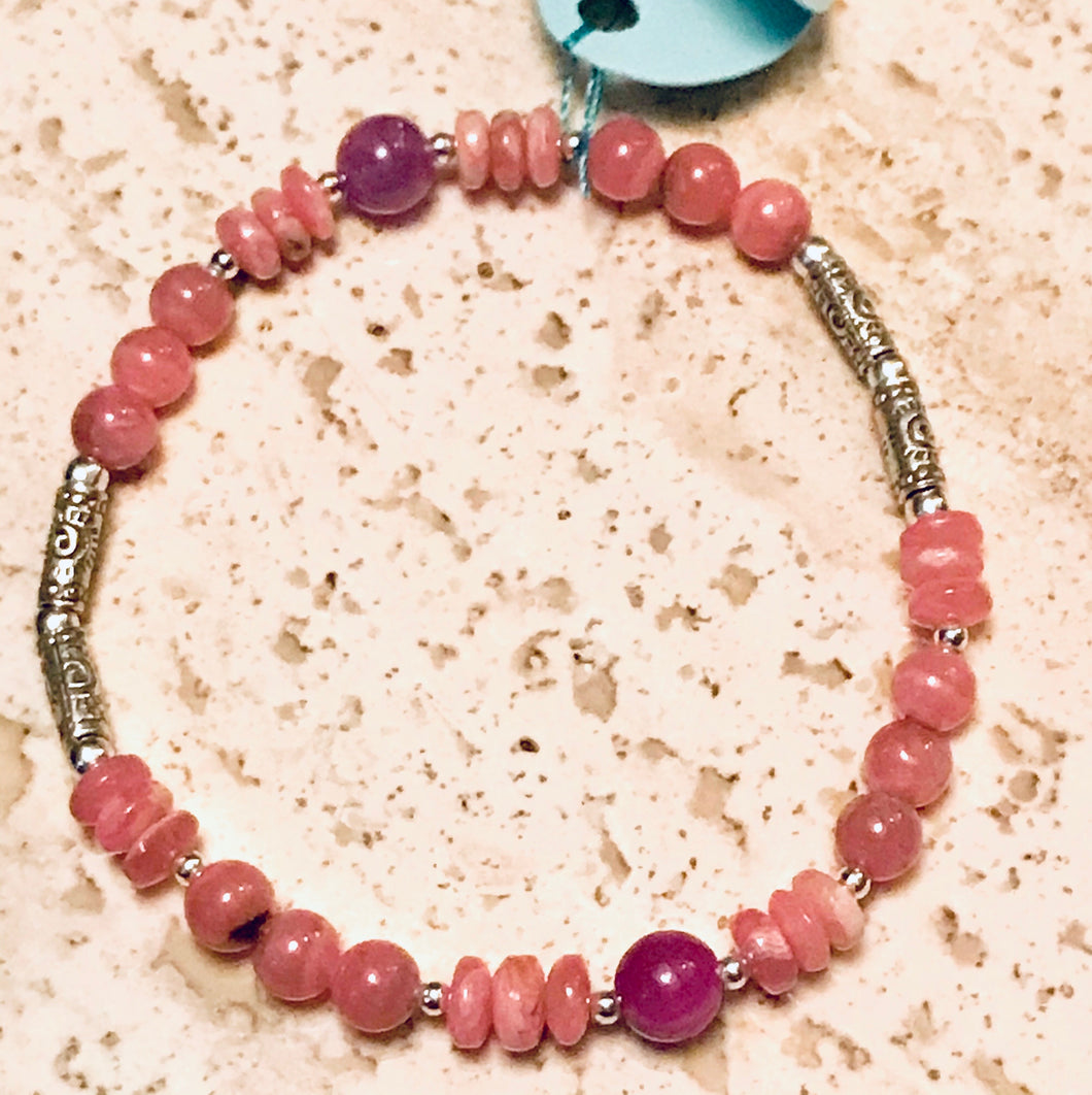 Woman's bracelet - rhodochrosite and ruby.