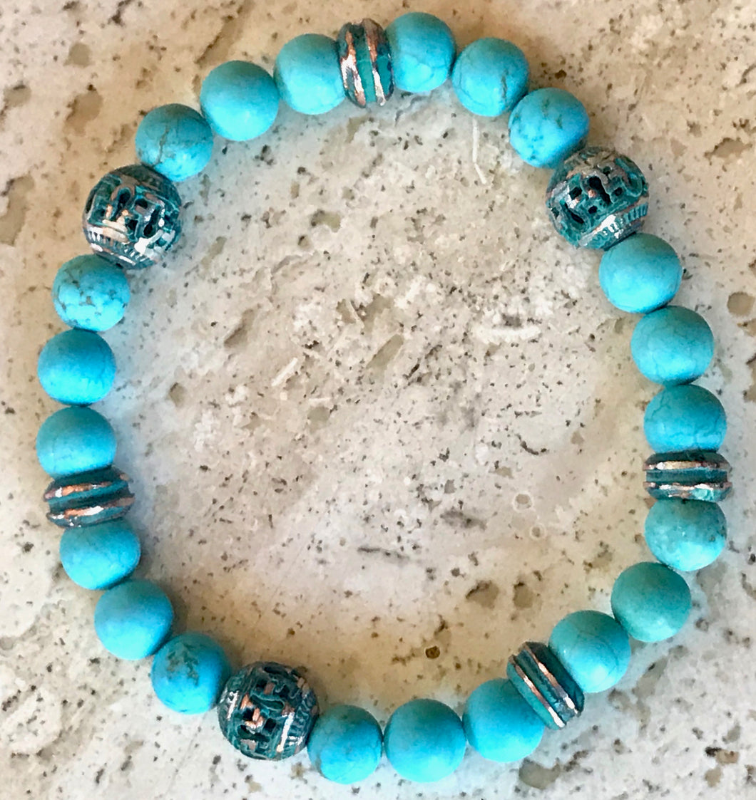 Woman's bracelet - Turquoise and patina alloy
