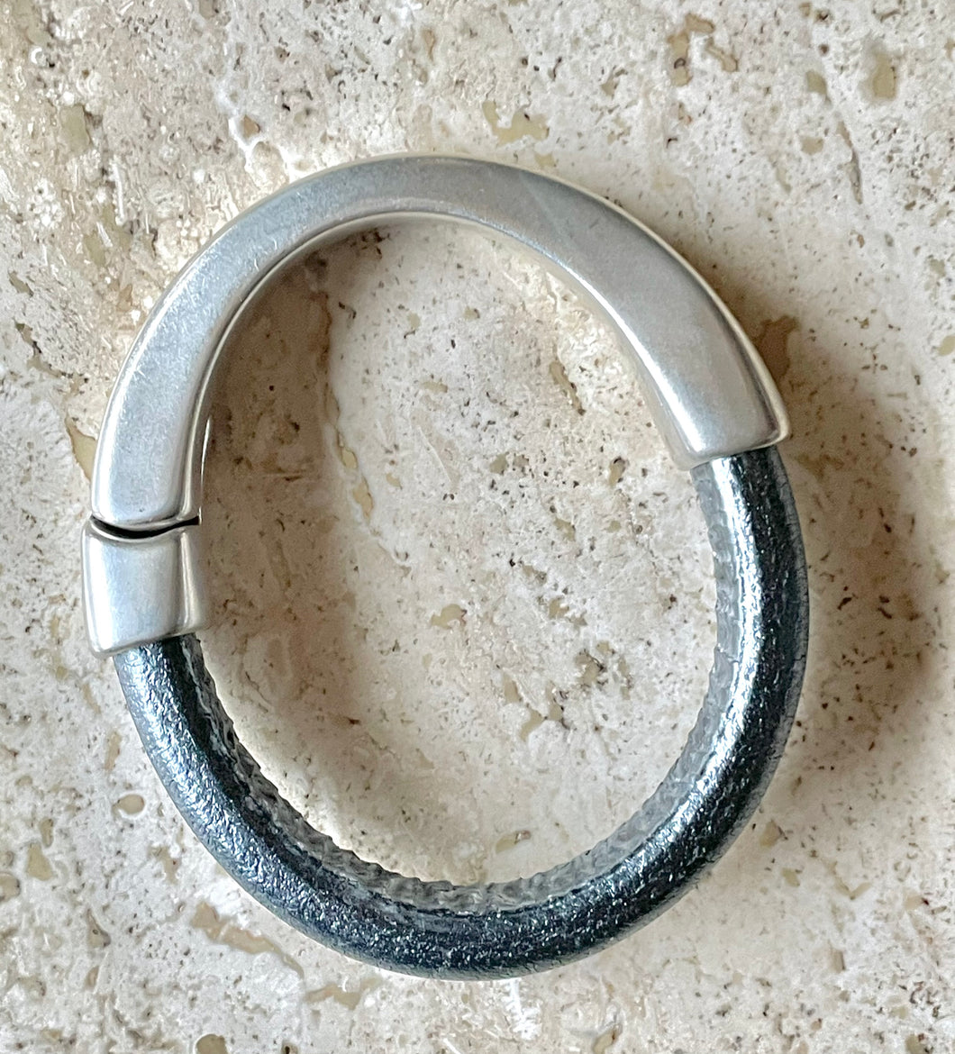 Women's leather/silver cuff bracelet