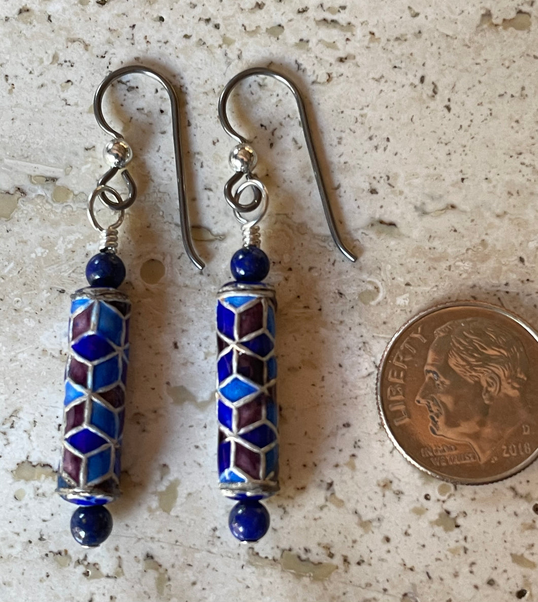 Women's lapis lazuli and enamel earrings