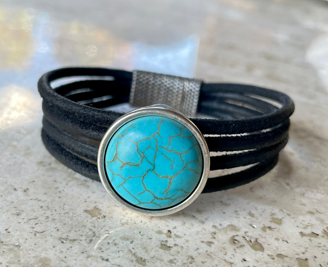 Woman's suede leather and gemstone bracelet